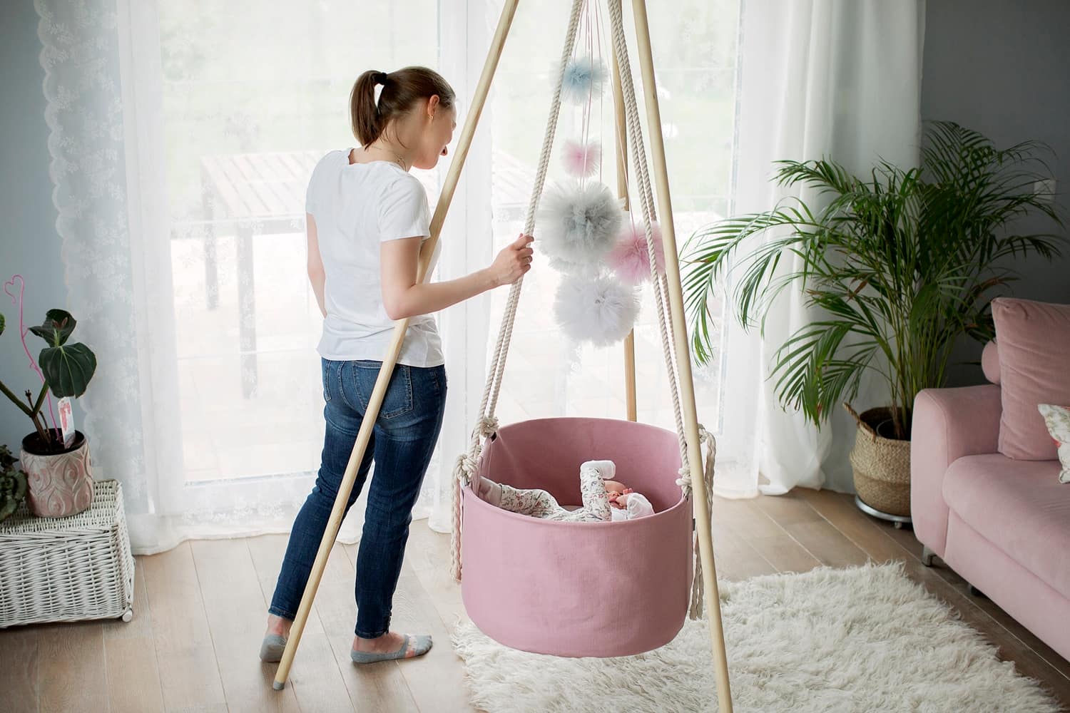 Kołyska BabyCare różowa ze stelażem - obrazek 5